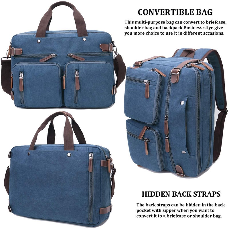 CROCOD 3 in 1 Convertible Laptop Backpack, 17.3 inch Messenger Bag for Men, Multi-Functional Travel Laptop Bag for College Men Women (17.3 Inch, Blue) - Image 4